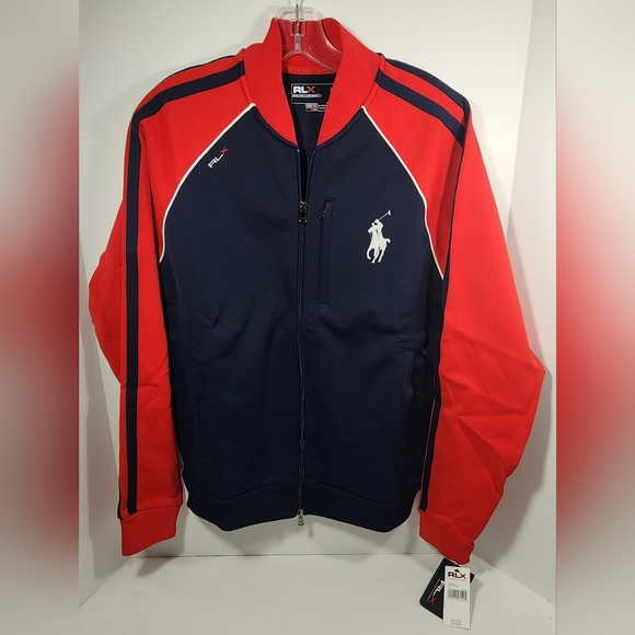 VINTAGE NWT Ralph Lauren RLX Fitness Full Zip Sweatshirt Size Medium Red / Blue - Picture 1 of 16